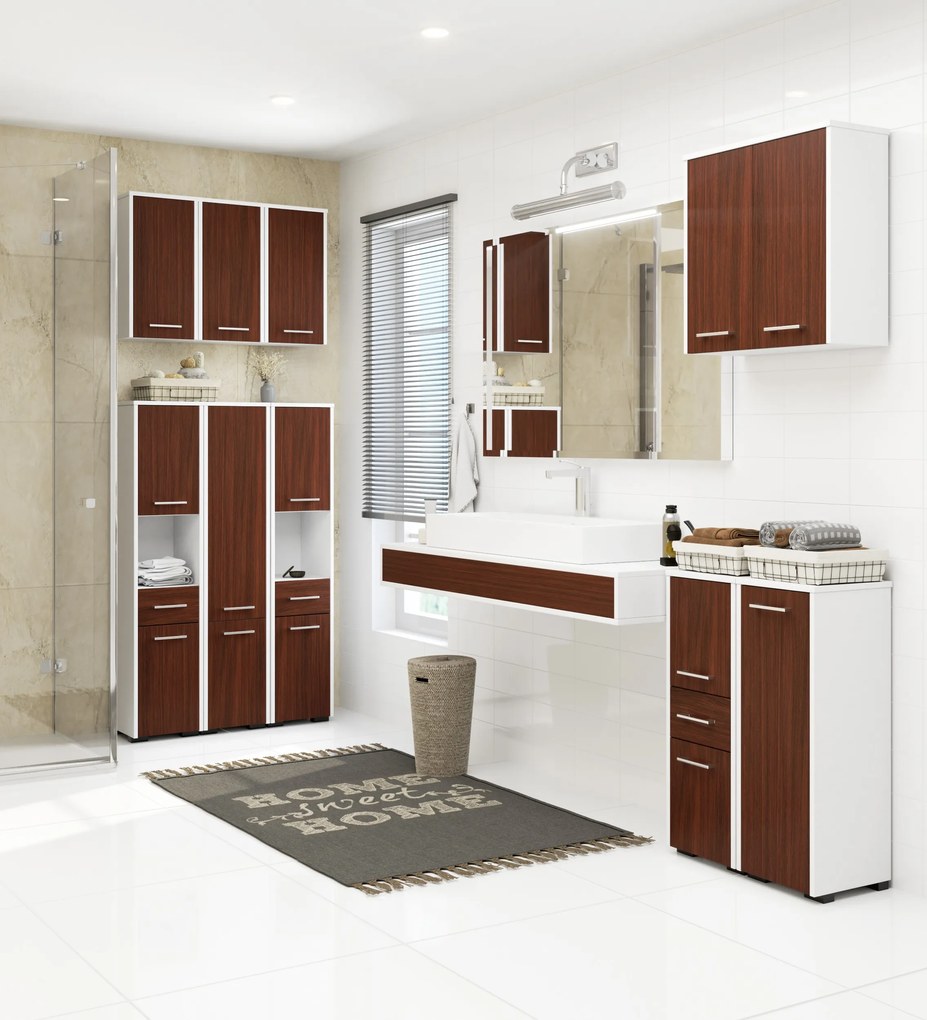 Dulap de baie suspendat Farid TYP5 (Alb + wenge). 1069542