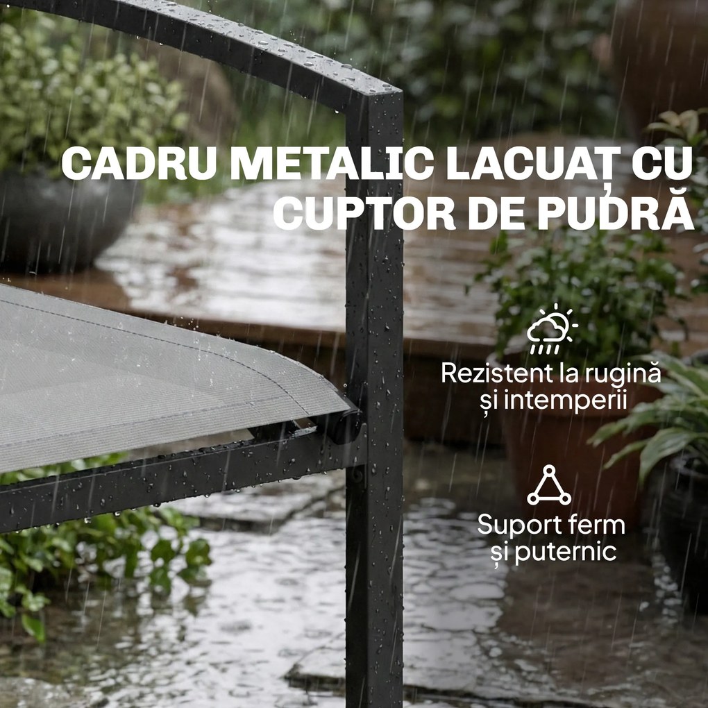 Outsunny bancă de grădină din metal, 2 locuri, material respirabil Texteline, culoare gri. | Aosom Romania