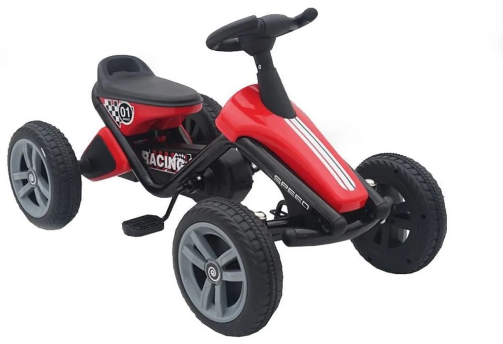 Kart cu pedale pentru copii NOVOKIDS® Dakkar Kart PRO, Carena, Structura metalica, Mers cu spatele, Rosu