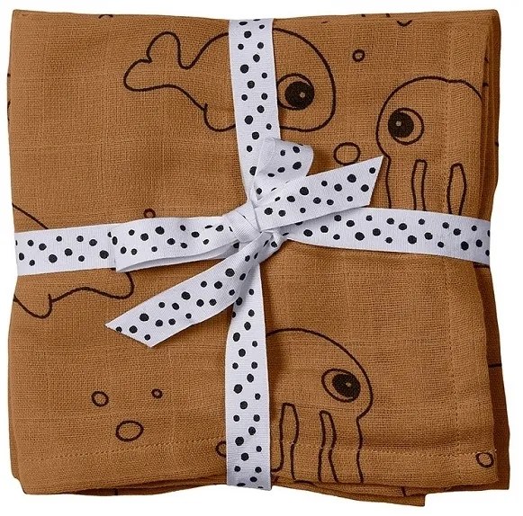 Done by Deer - Set 2 museline bumbac - Sea Friends Mustard