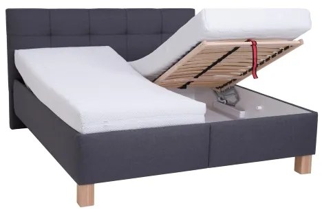 Pat tapițat MARIA, 160 x 200 cm, gri, cu spațiu de depozitare, fără saltea