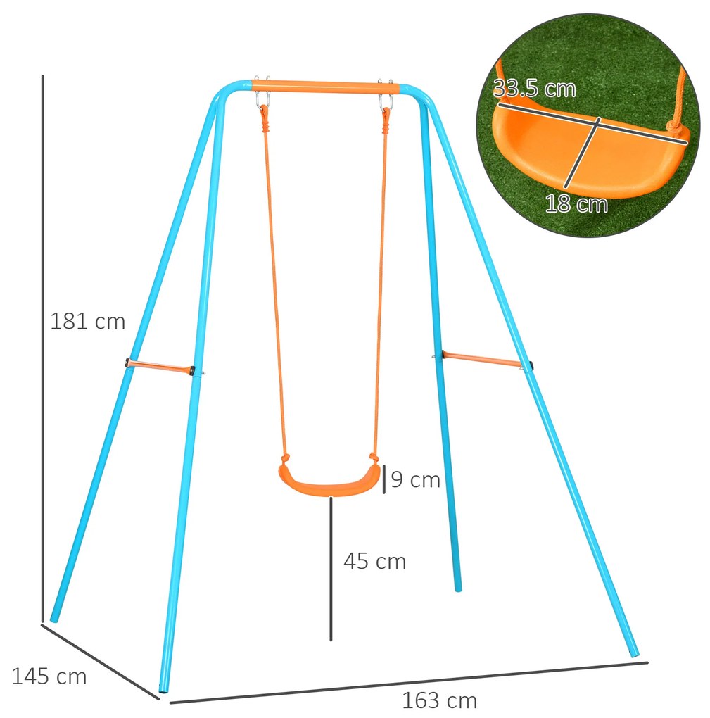 Leagan pentru Copii 3-8 Ani Outsunny, Otel si PE, Albastru si Portocaliu 163x145x181 cm| Aosom RO | Aosom Romania