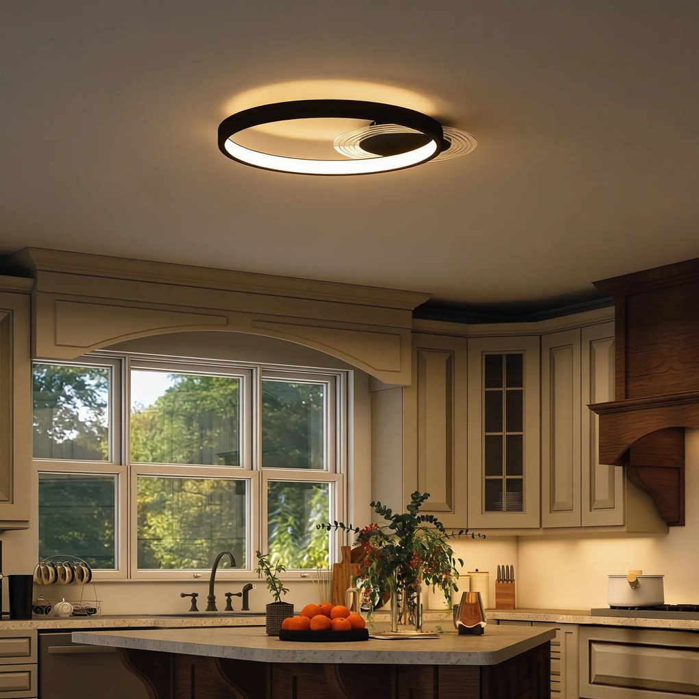 HOMCOM Lampă de tavan LED Modernă de 40W cu 2 Inele și Lumină Reglabilă, Negru | Aosom Romania