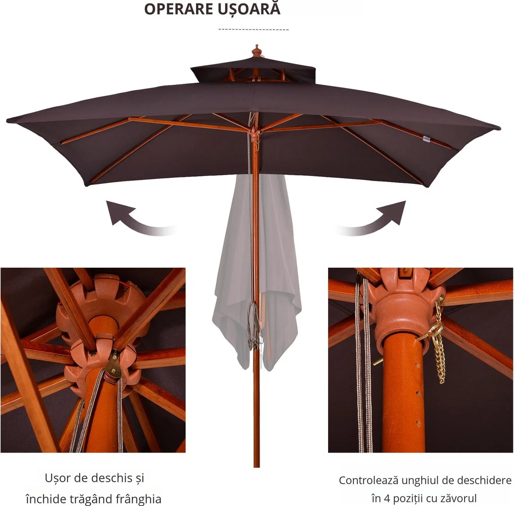 Umbrela de Gradina 3x3 Metri Outsunny, 8 Lamele Acoperire cu 2 Niveluri | Aosom Romania
