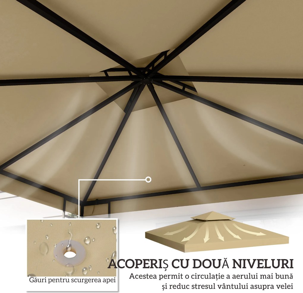 Outsunny Acoperiș de Rezervă pentru pavilion de Grădină Pânză de Rezervă pentru pavilion tonel Tendă 3 x 3 m Bej | Aosom Romania