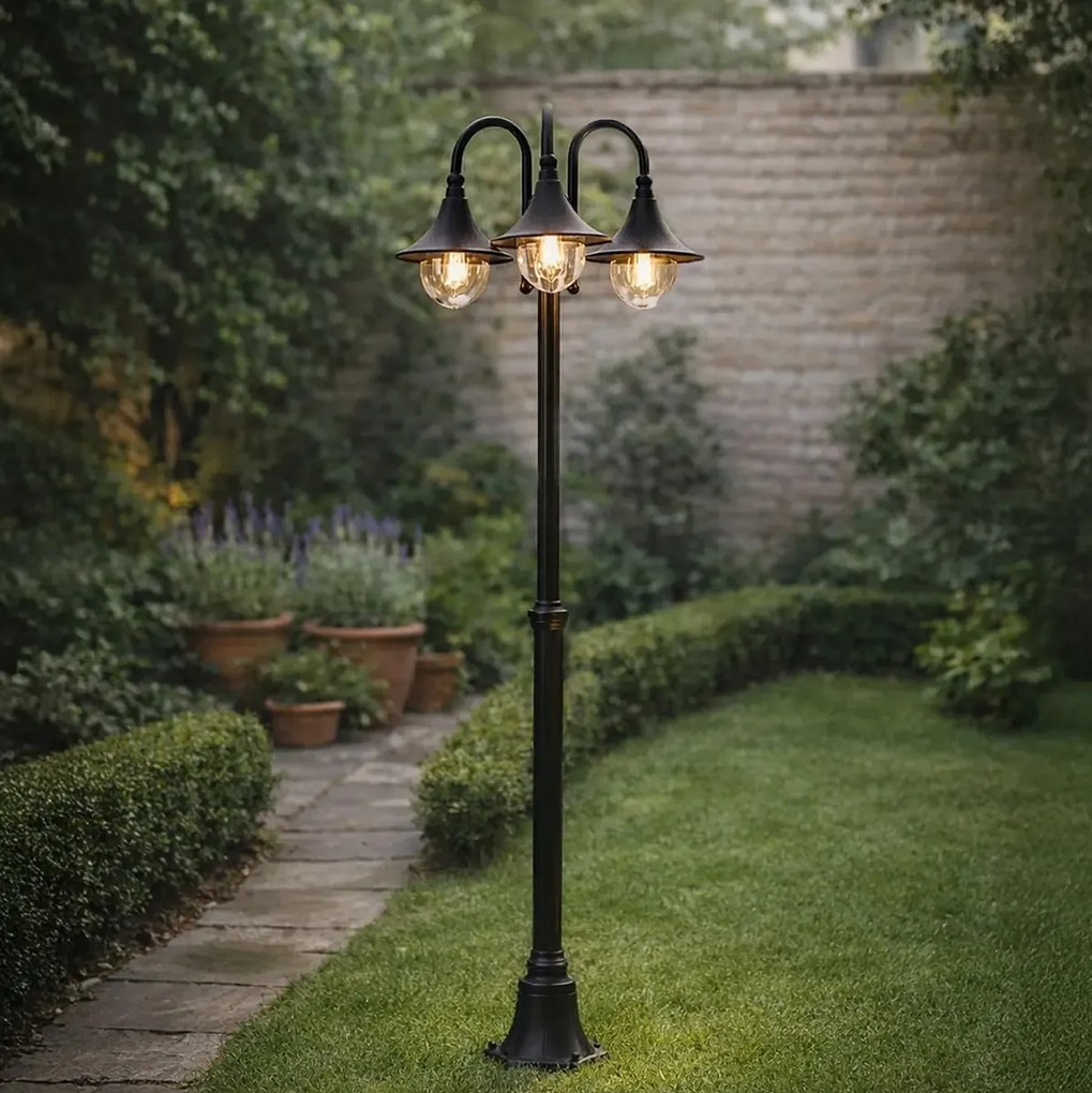 Felinar clasic de exterior negru 200cm 3 lumini IP44 - Daphne