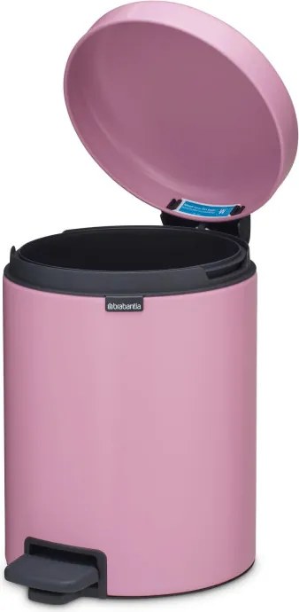 Cos de gunoi cu pedala Brabantia NewIcon 1010439, 5 l, Inchidere usoara, Baza antiderapanta, Roz