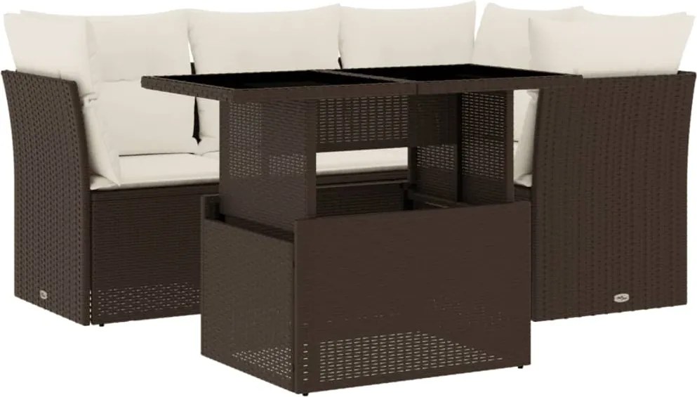 vidaXL Set canapele de grădină cu perne, 5 piese, maro, poliratan