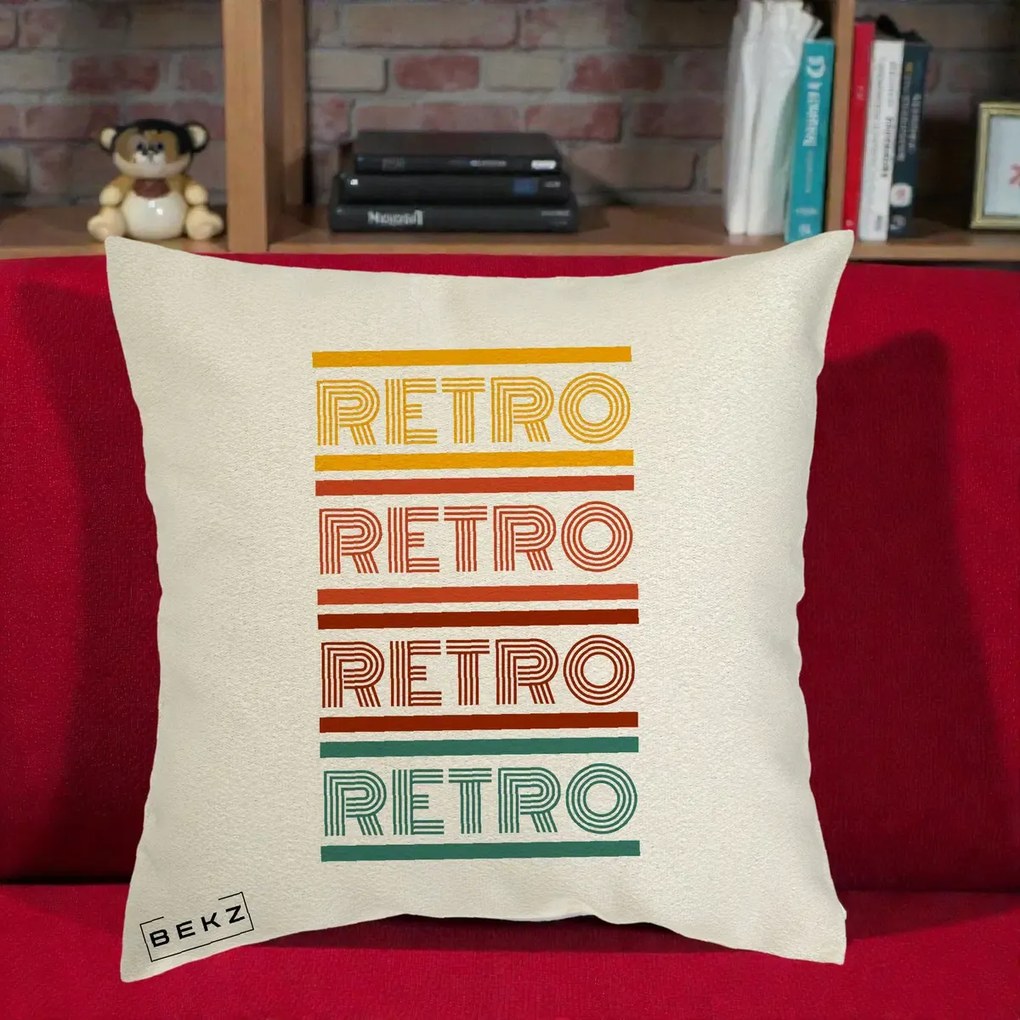 Perna Decorativa RETRO Text Multicolor, 40x40 cm, Ecru, Husa Detasabila, Perna Inclusa, BEKZ®
