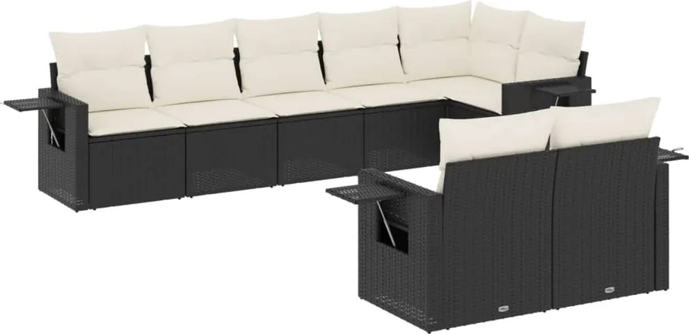 vidaXL Set mobilier de grădină cu perne, 8 piese, negru, poliratan