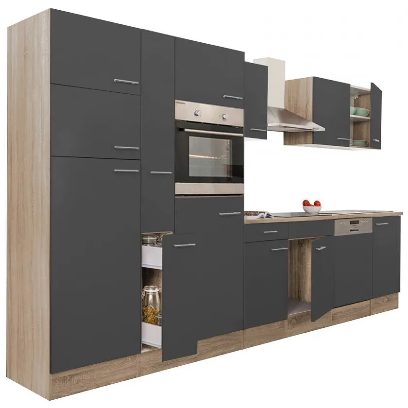 Mobilă de bucătărie Yorki 370, corp din stejar sonoma, cu față antracit satinat