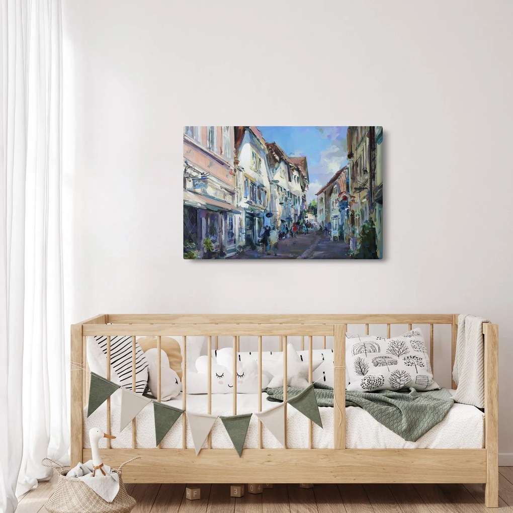 Tablou - Strada orașului vechi, pictură acrilică (90x60 cm)