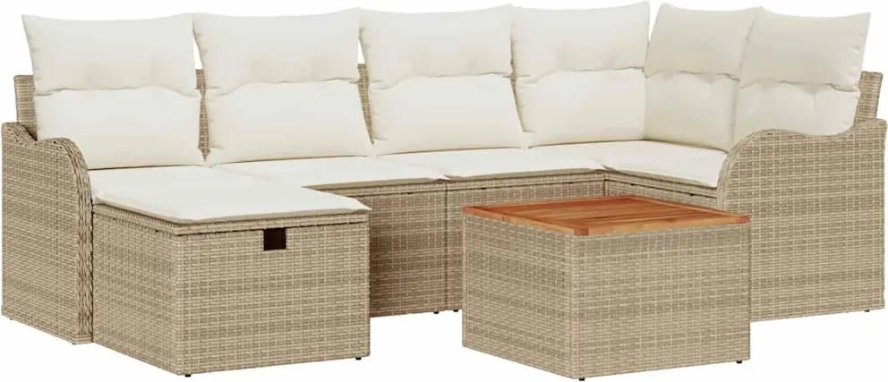 vidaXL Set de canapele pentru grădină cu pernă 7 pcs Bej Rattan poli