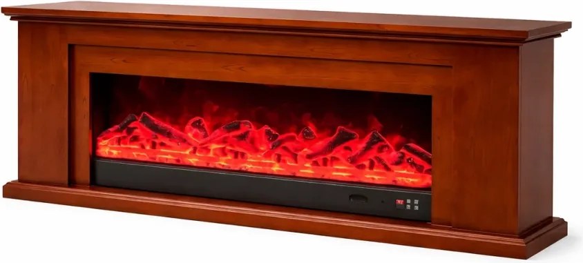 Șemineu electric cu efect LED realist cu 12 culori, Comodă TV, design elegant, control vocal și telecomandă, fără încălzire, 180 cm, Maro