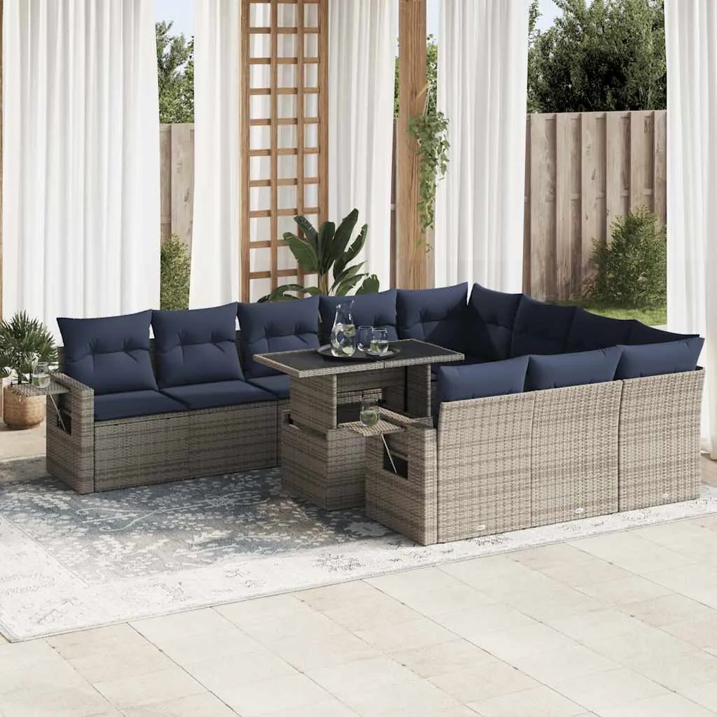 vidaXL Set canapele grădină perne 11 piese, gri, poliratan/lemn acacia