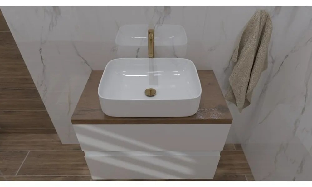 Lavoar pe blat Rune Finnur dreptunghiular 51 cm alb lucios