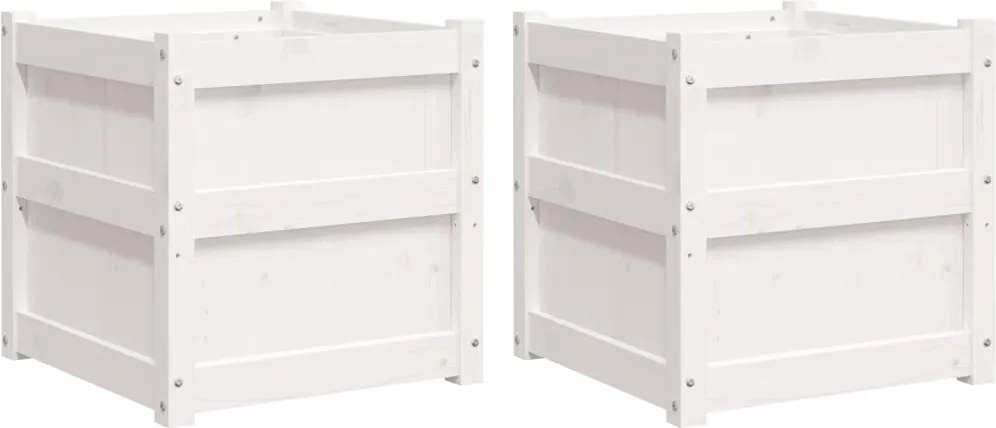 vidaXL Jardiniere de grădină, 2 buc., alb, lemn masiv de pin