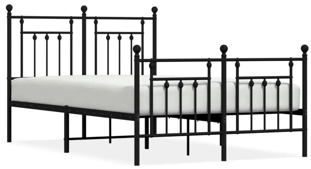 353554 vidaXL Cadru pat metalic cu tăblie de cap/picioare, negru, 135x190 cm