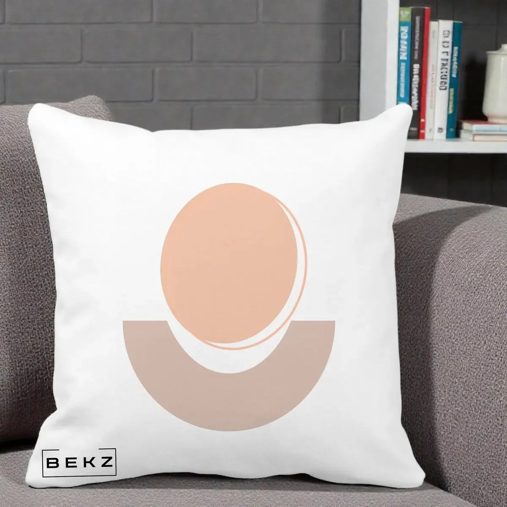 Perna Decorativa Geometric Boho Luna si Disc, 40x40 cm, Alba Mata, Husa Detasabila, Perna Inclusa, BEKZ®
