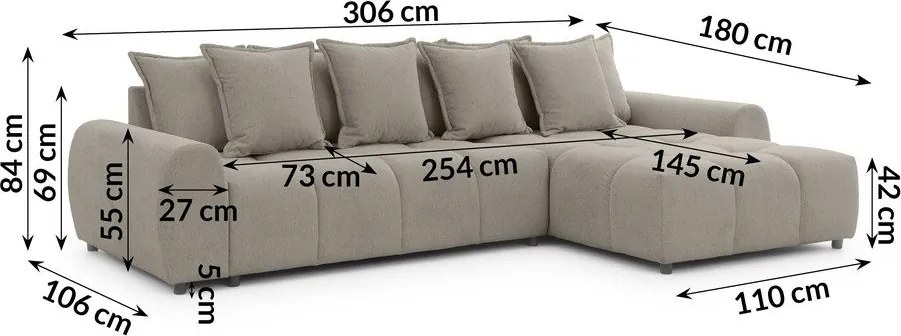 Colțar taupe (cu colț pe partea dreaptă/cu șezlong) Albane – Ropez