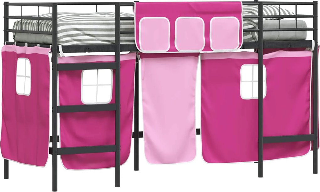 vidaXL Cadru de Pat Pe Două Niveluri pentru Copii cu Cortine