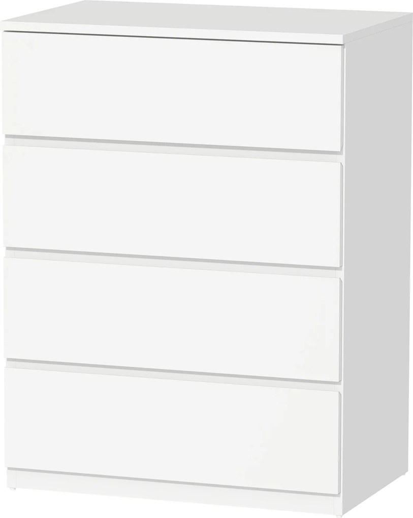 HOMCOM Comodă cu 4 Sertare, Organizator de Depozitare cu Ghidaje Metalice și Mânere cu Caneluri, 60x40x80 cm, Alb | Aosom Romania