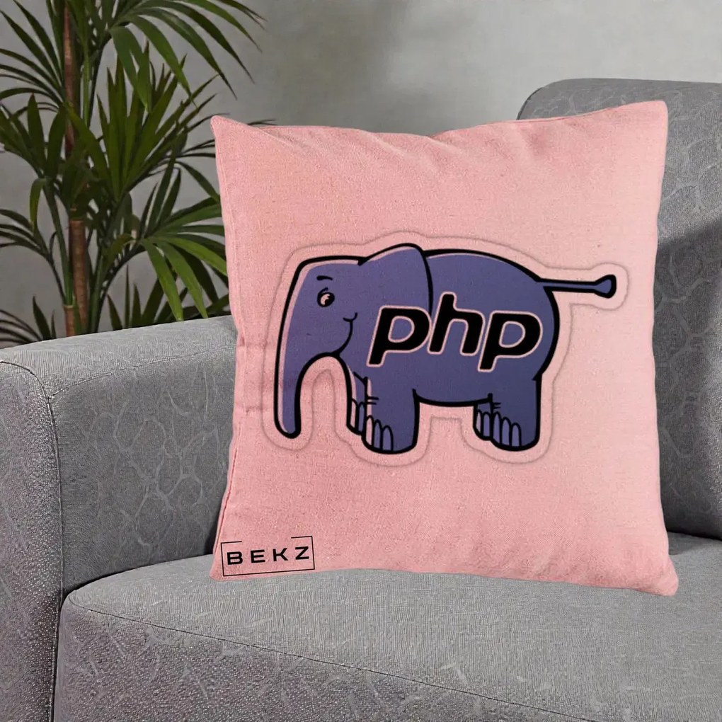 Perna Personalizata PHP Elephant, 40x40 cm, Roz, Husa Detasabila, Perna Inclusa, BEKZ®
