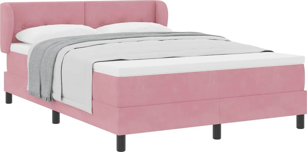 vidaXL Pat cu arcuri cu saltea cu headboard Roz 140 x 200 cm Catifea