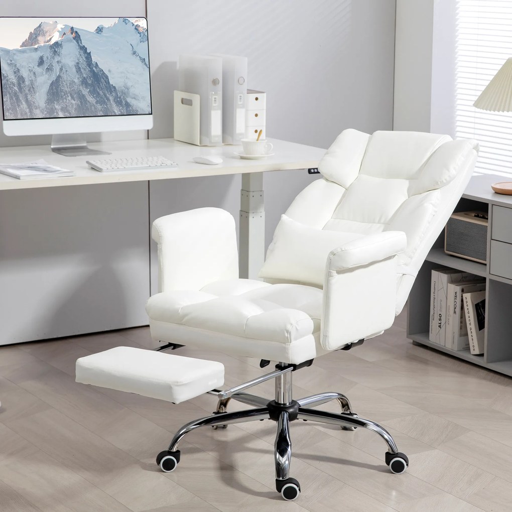 HOMCOM Scaun de birou ergonomic, înălțime reglabilă 48-56 cm, spătar cu înclinare, suport pentru picioare, alb | Aosom Romania