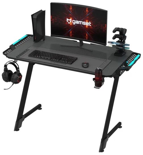 Masă de gaming SNAKE 100x60 cm, iluminare LED RGB, negru