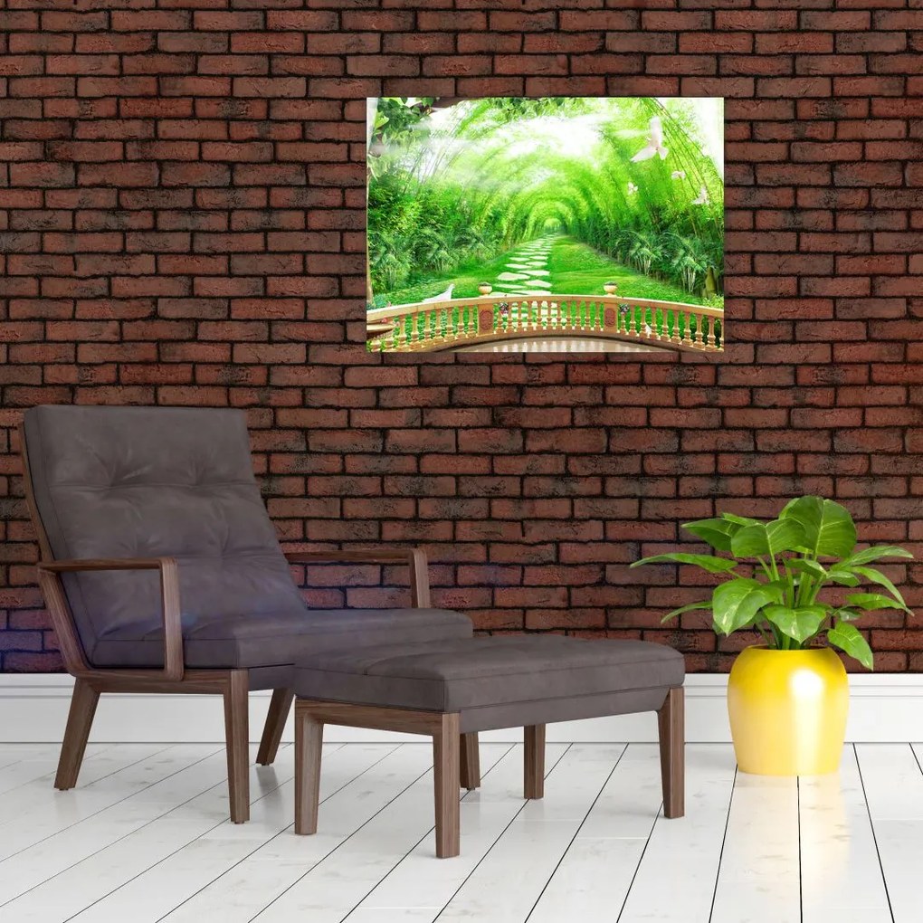 Tablou pe sticlă - Privire la grădina tropicală (70x50 cm)