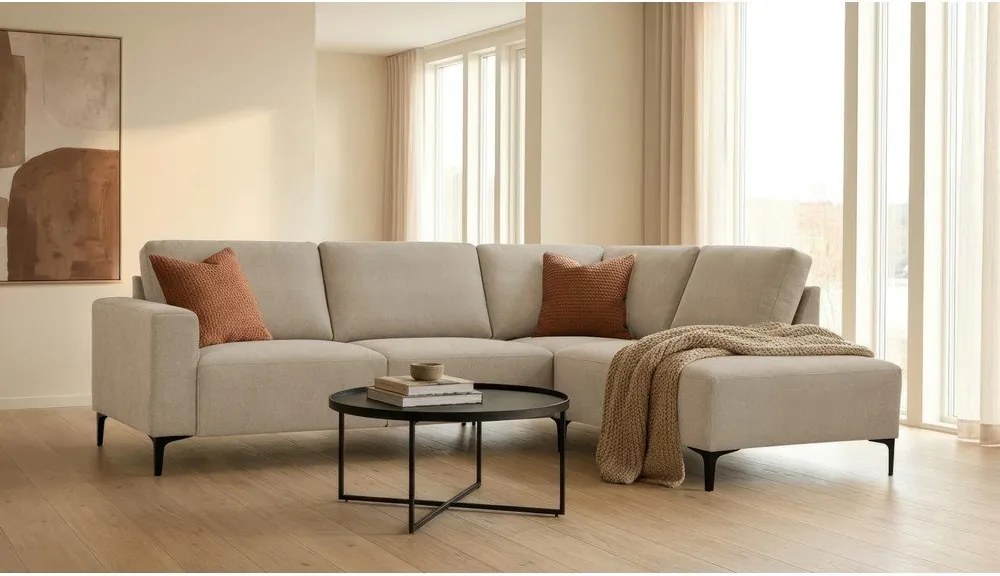 Colțar maro deschis cu tapițerie din chenille (cu colț pe partea dreaptă/în formă de ”L”) Fabian – Scandic