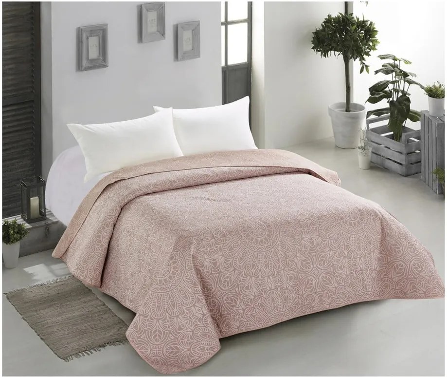 Cuvertură cu 2 fețe pentru pat dublu AmeliaHome Decor, 220 x 240 cm, bej