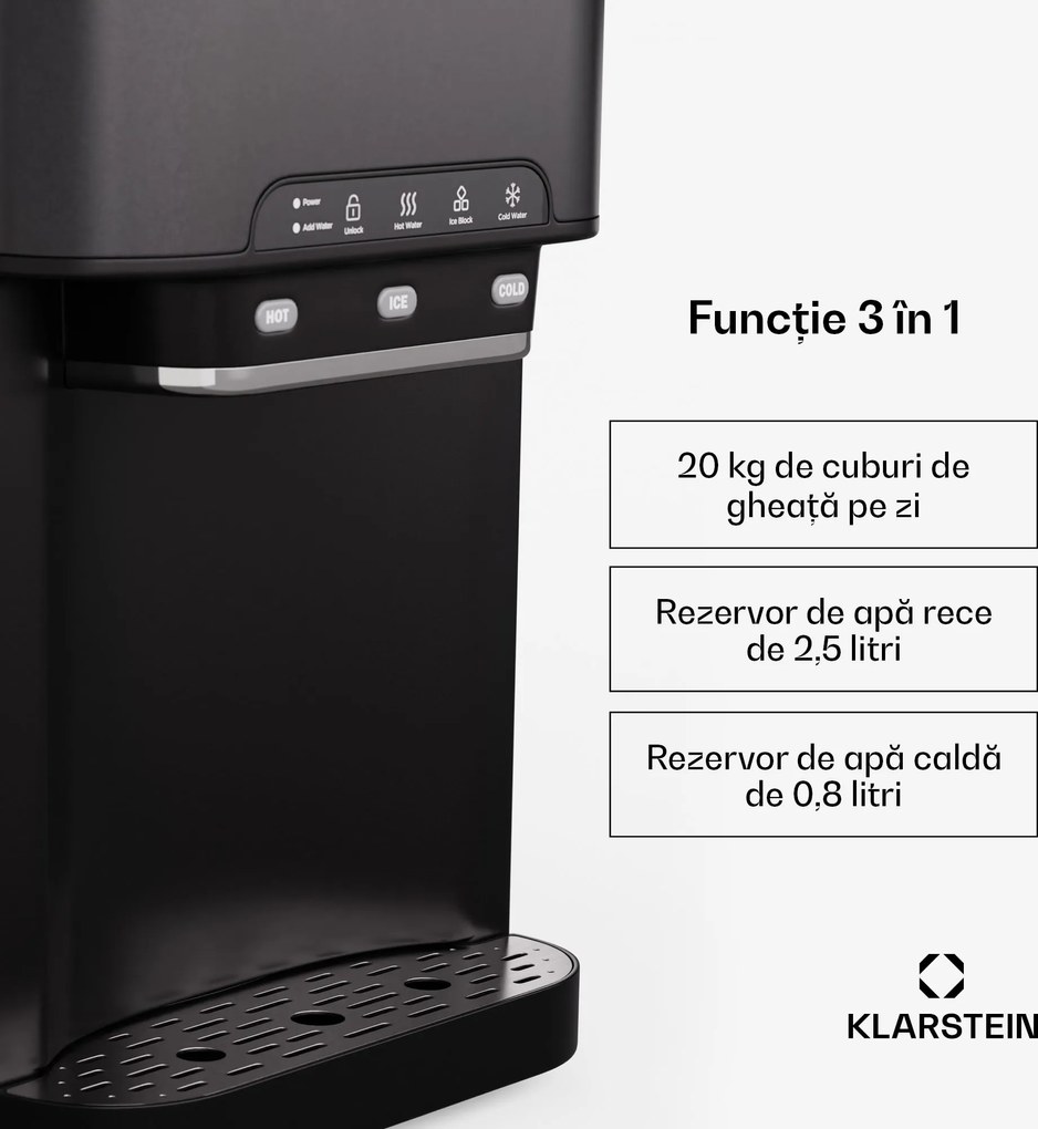 Klarstein Aqueous aparat de gheață 3 în 1: cuburi de gheață, distribuitor de apă: caldă și rece 20 kg/24h