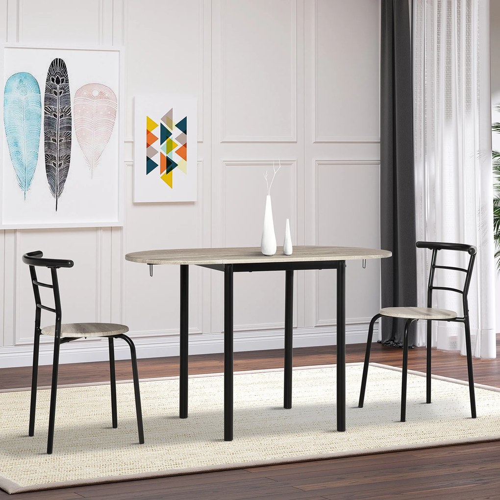 Set de sufragerie HOMCOM din 3 piese cu 2 scaune si 1 masa ovala, pentru spatii limitate, culoare lemn | Aosom RO