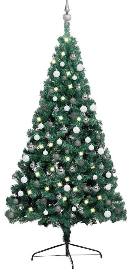 vidaXL Jumătate brad Crăciun artificial cu set globuri verde 210 cm