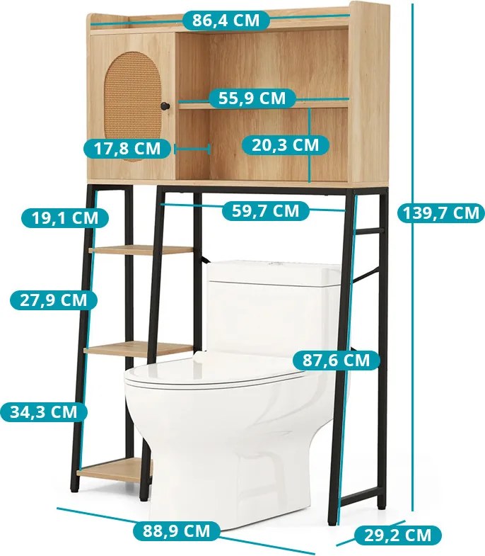Dulap de depozitare deasupra toaletei cu rafturi