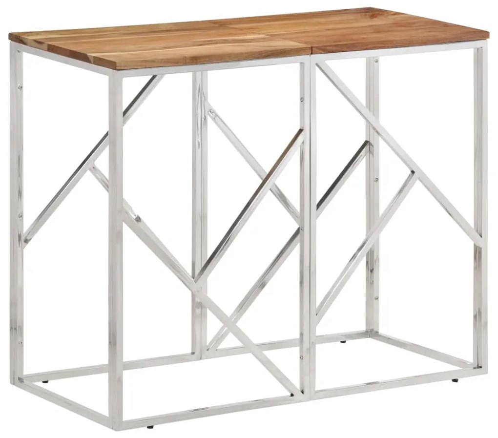 vidaXL Măsuță de cafea, argintiu, oțel inoxidabil și lemn masiv acacia