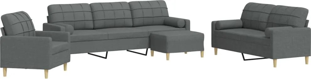 vidaXL Set canapele cu taburet și perne, 4 piese, gri închis, textil