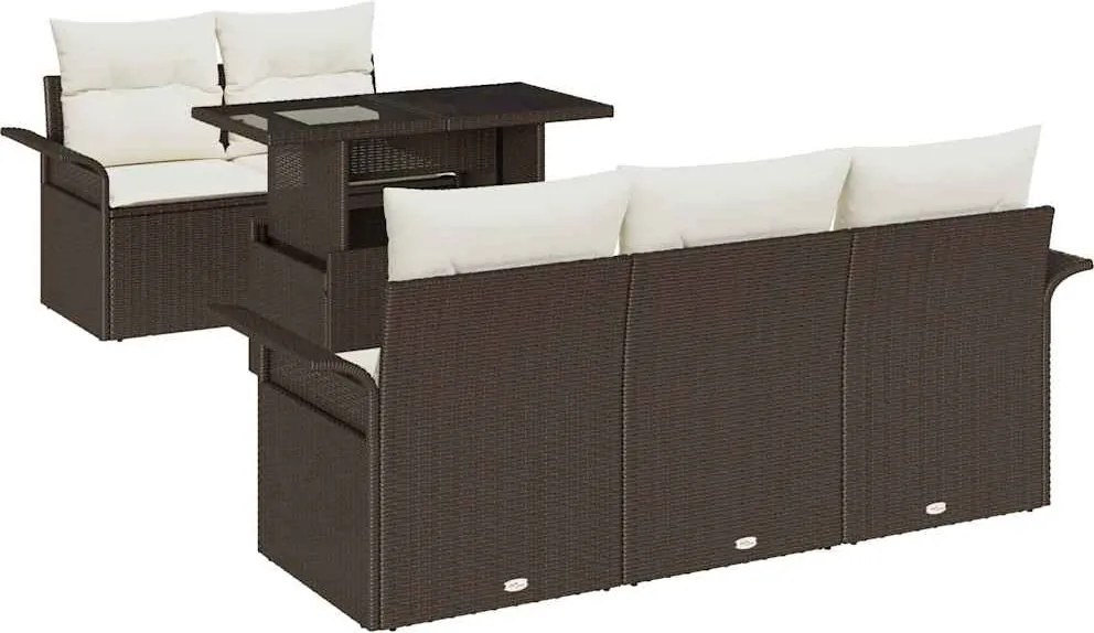 vidaXL Set de canapele pentru grădină cu pernă 6 pcs Maro Poli Rattan