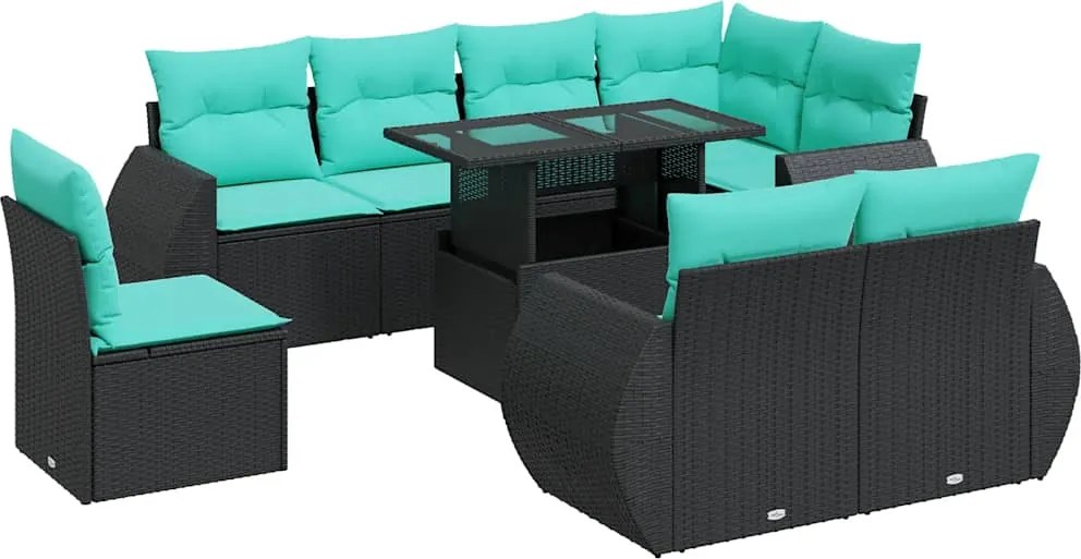 vidaXL Set mobilier grădină perne 9 piese negru poliratan/lemn acacia