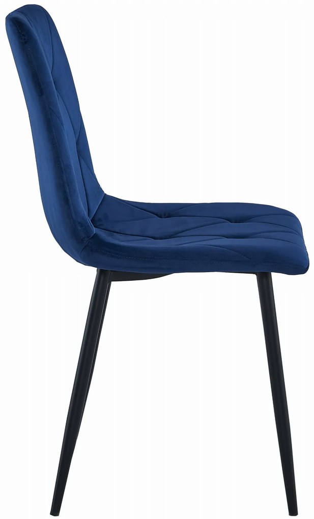 Scaun dining catifea LIBRA albastru cu picioare negre