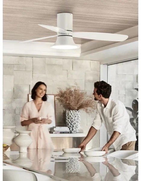 Ventilator LED dimabil Lucci Air 210661 FLUSSO 1xGX53/18W/230V lemn/alb + telecomandă