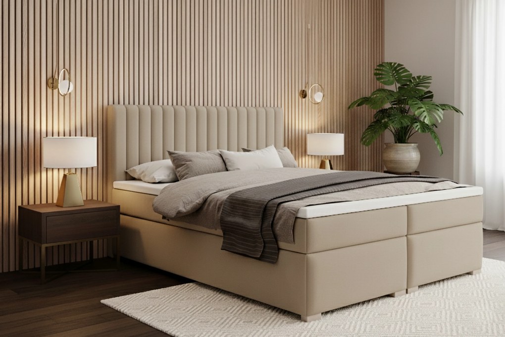 Pat continental Solani 160x200 cu spațiu de depozitare - catifea bej Castel 15