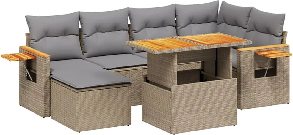 vidaXL Set canapele de grădină, 7 piese, cu perne, bej, poliratan