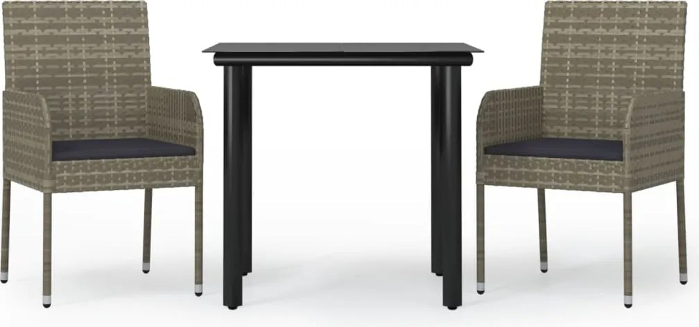 vidaXL Set mobilier de grădină cu perne, 3 piese, negru/gri, poliratan