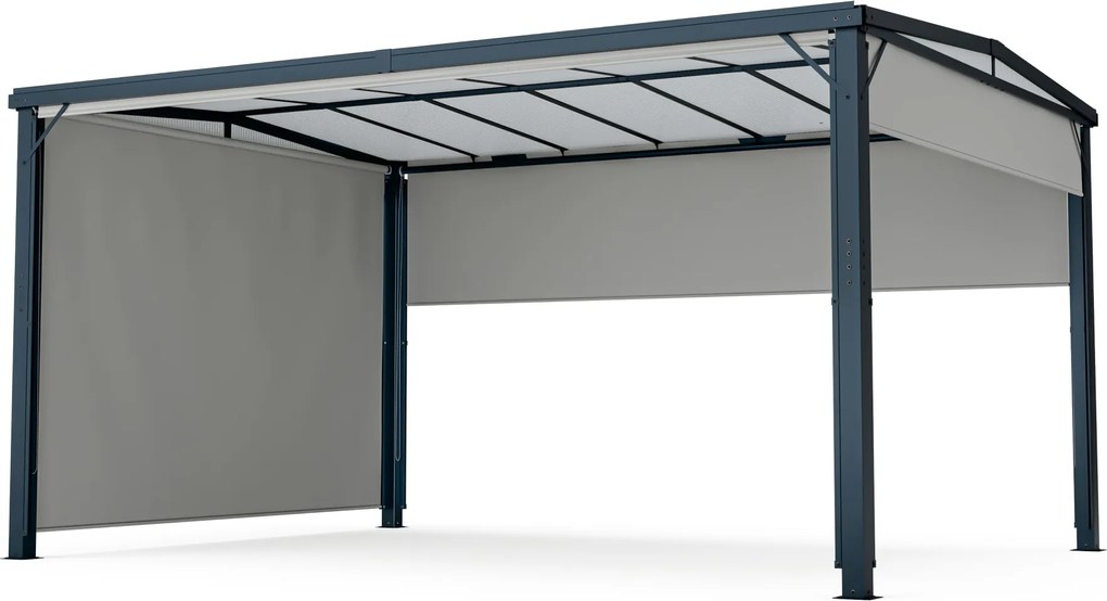 Blumfeldt Pantheon Cortina Solid Sky Pergola 3x4, rezistent la intemperii, acoperit cu pulbere, panouri laterale
