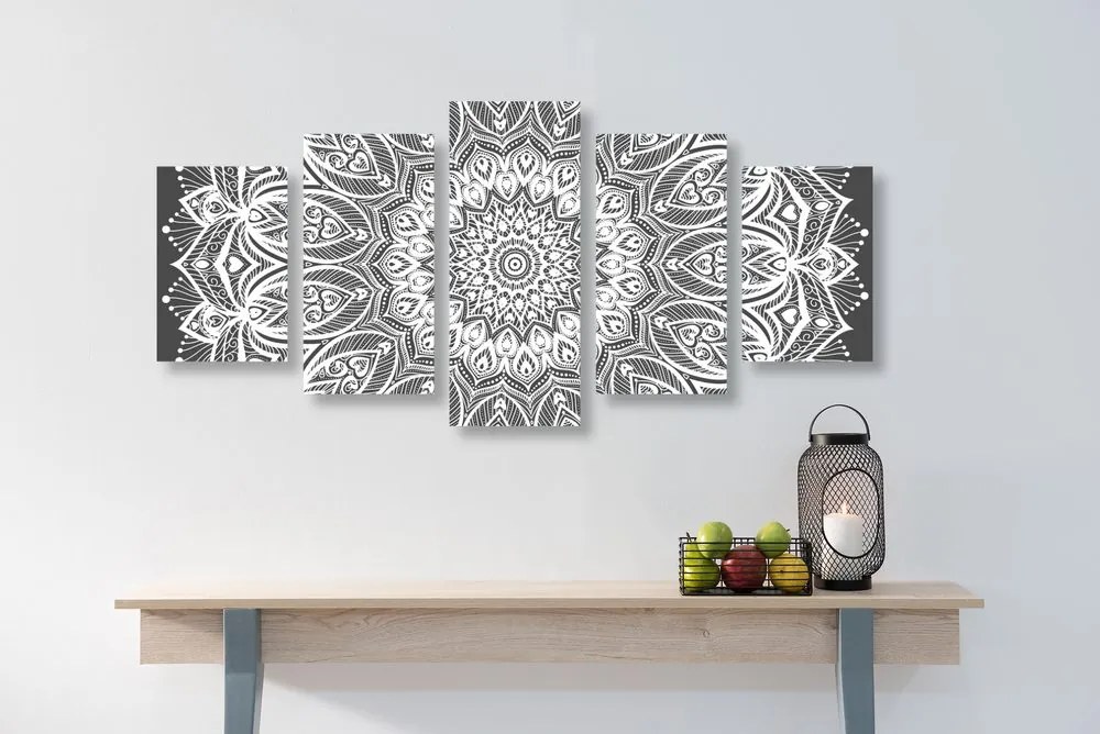 Tablou 5-piese Mandala armonie în design alb-negru