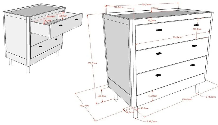 Comodă de copii în culoare naturală din lemn de stejar 100x95x55 cm Forrest – Vipack