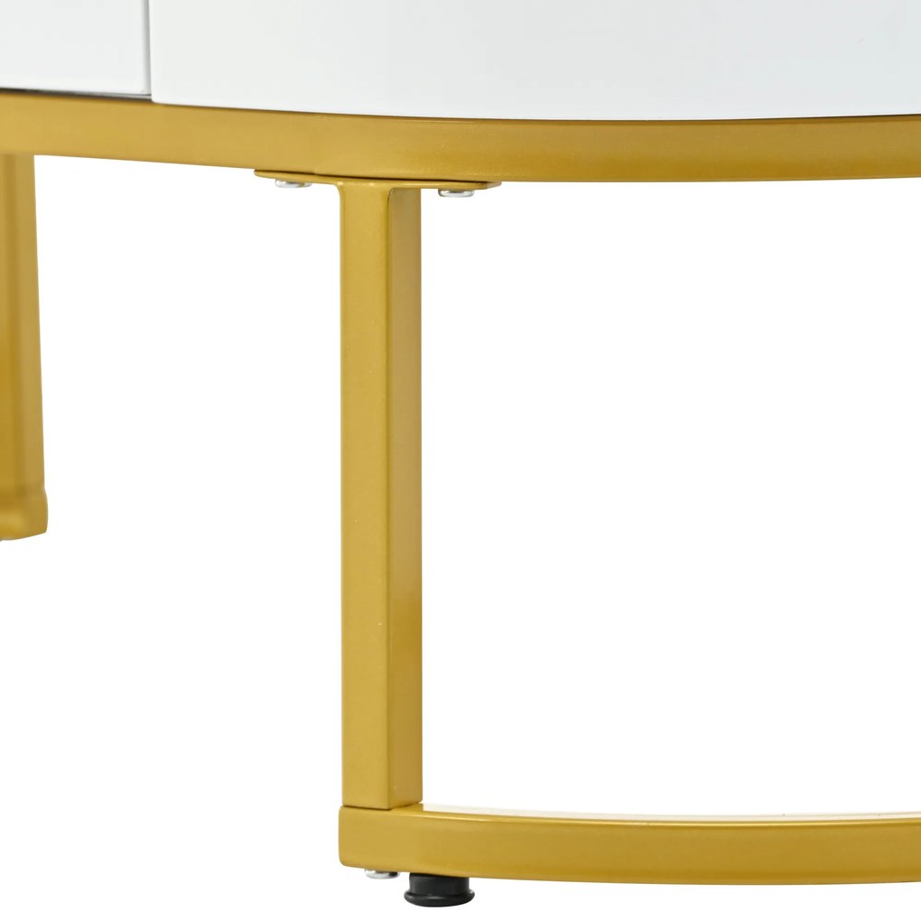 Set de 2 Măsuțe de Cafea Moderne cu Structură din Metal Auriu și Rafturi Spațioase, Dimensiuni 100x48x38,5 cm și 70x70x44,5 cm, Alb